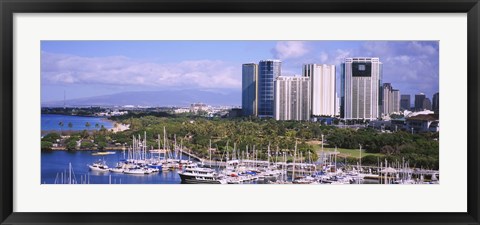 Framed Boats in Ala Wai, Honolulu, Hawaii Print