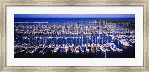 Framed High angle view of boats in a row, Ala Wai, Honolulu, Hawaii Print