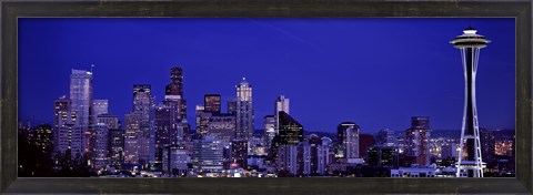 Framed Seattle Skyline at Night Print