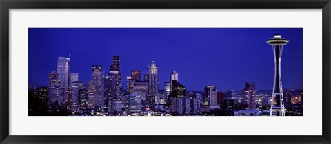 Framed Seattle Skyline at Night Print