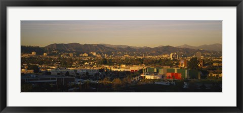 Framed High angle view of a city, San Gabriel Mountains, Hollywood Hills, City of Los Angeles, California, USA Print