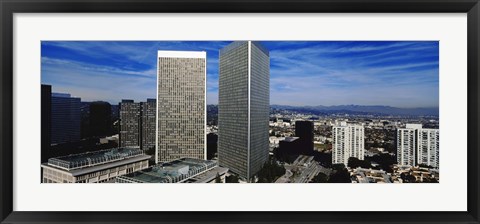 Framed High angle view of a city, San Gabriel Mountains, Hollywood Hills, Century City, City of Los Angeles, California, USA Print