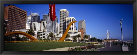 Framed Low angle view of a sculpture in front of buildings, San Francisco, California, USA Print