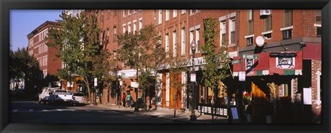 Framed Stores along a street, North End, Boston, Massachusetts, USA Print