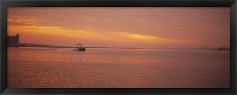 Framed Ferry moving in the sea at sunrise, Boston, Massachusetts, USA Print