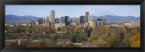 Framed Skyscrapers in a city with mountains in the background, Denver, Colorado Print