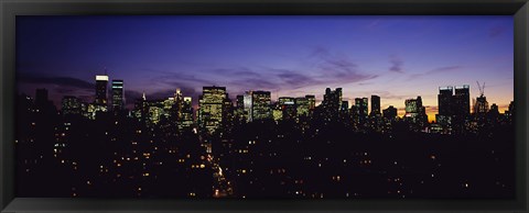 Framed Skyscrapers in a city lit up at night, Manhattan, New York City, New York State, USA Print