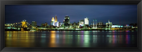 Framed Ohio River Skyline at Night Print