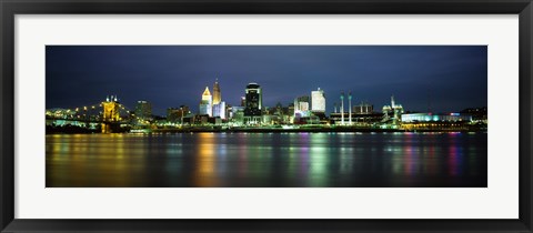 Framed Ohio River Skyline at Night Print