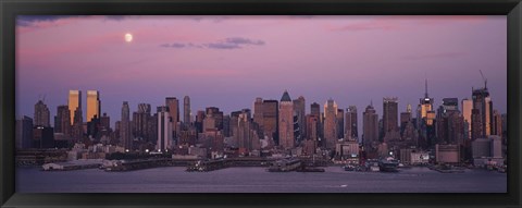 Framed New York with Purple night Sky and Moon Print