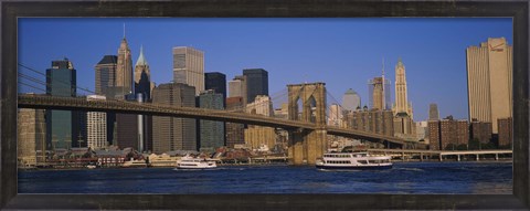 Framed Suspension bridge with skyscrapers in the background, Brooklyn Bridge, East River, Manhattan, New York City Print
