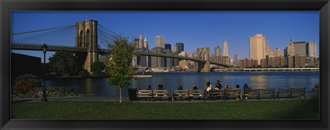 Framed Brooklyn Bridge with skyscrapers in the background, East River, Manhattan, New York City Print