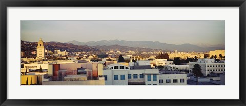 Framed High angle view of a cityscape, San Gabriel Mountains, Hollywood Hills, Hollywood, City of Los Angeles, California Print