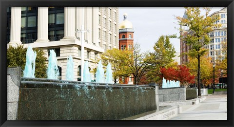 Framed Fountains in front of a memorial, US Navy Memorial, Washington DC, USA Print