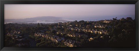 Framed High angle view of buildings in a city, Mission Bay, La Jolla, Pacific Beach, San Diego, California, USA Print