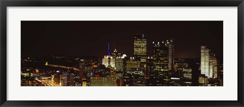 Framed Buildings lit up at night in a city, Pittsburgh Pennsylvania, USA Print