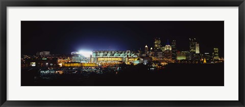 Framed Stadium lit up at night in a city, Heinz Field, Three Rivers Stadium, Pittsburgh, Pennsylvania, USA Print