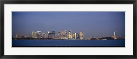 Framed New York Waterfront at Night with the Statue of Liberty Print