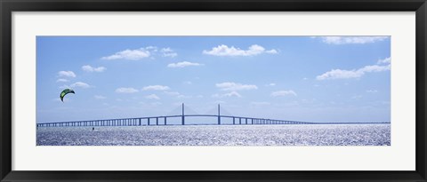 Framed Sunshine Skyway Bridge with Parachuter, Tampa Bay, Florida Print