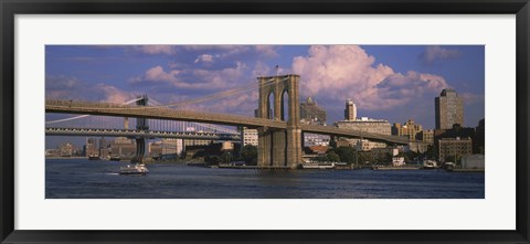 Framed Boat in a river, Brooklyn Bridge, East River, New York City, New York State, USA Print