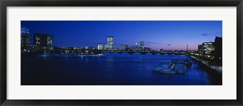 Framed Buildings lit up at dusk, Charles River, Boston, Massachusetts, USA Print