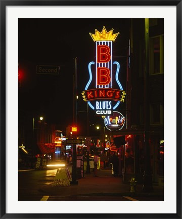 Framed Neon sign lit up at night, B. B. King&#39;s Blues Club, Memphis, Shelby County, Tennessee, USA Print