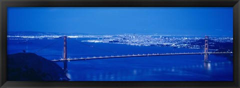 Framed High angle view of a bridge lit up at night, Golden Gate Bridge, San Francisco, California Print