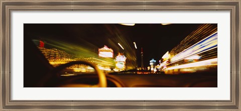 Framed Car on a road at night, Las Vegas, Nevada, USA Print