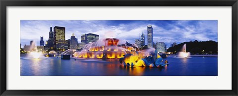 Framed Fountain lit up at dusk, Buckingham Fountain, Grant Park, Chicago, Illinois, USA Print