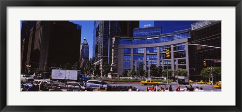 Framed Traffic on the road in front of buildings, Columbus Circle, Manhattan, New York City, New York State, USA Print