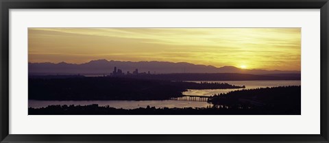 Framed Lake in front of mountains, Lake Washington, Seattle, King County, Washington State, USA Print