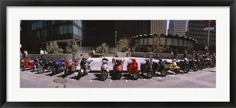 Framed Scooters and motorcycles parked on a street, San Francisco, California, USA Print