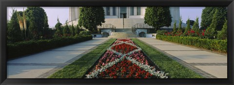 Framed Formal garden in front of a temple, Bahai Temple Gardens, Wilmette, New Trier Township, Chicago, Cook County, Illinois, USA Print