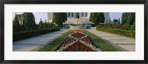 Framed Formal garden in front of a temple, Bahai Temple Gardens, Wilmette, New Trier Township, Chicago, Cook County, Illinois, USA Print