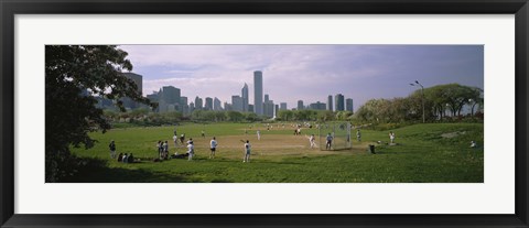 Framed Group of people playing baseball in a park, Grant Park, Chicago, Cook County, Illinois, USA Print