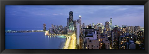 Framed Skyscrapers lit up at the waterfront, Lake Shore Drive, Chicago, Cook County, Illinois, USA Print