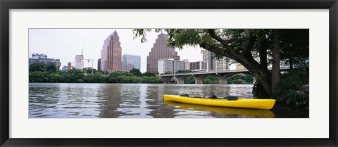 Framed Yellow kayak in a reservoir, Lady Bird Lake, Colorado River, Austin, Travis County, Texas, USA Print