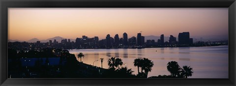 Framed Silhouette of buildings at the waterfront, San Diego, San Diego Bay, San Diego County, California, USA Print