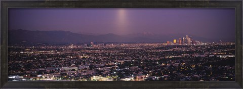 Framed Buildings in a city lit up at dusk, Hollywood, San Gabriel Mountains, City Of Los Angeles, Los Angeles County, California, USA Print