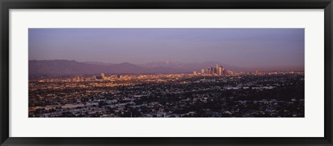 Framed Aerial view of Hollywood and San Gabriel Mountains Print