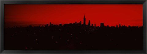 Framed Silhouette of buildings at sunrise, Chicago, Illinois Print