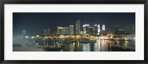 Framed Boats at a harbor with buildings in the background, Miami Yacht Basin, Miami, Florida, USA Print