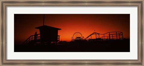 Framed Santa Monica Pier, Santa Monica Beach, Santa Monica, California, USA Print