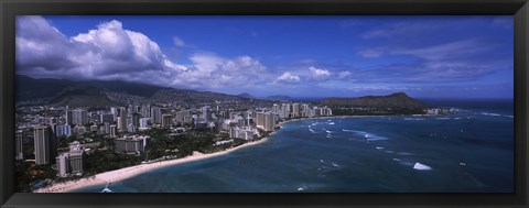 Framed Buildings at the waterfront, Waikiki Beach, Honolulu, Hawaii Print