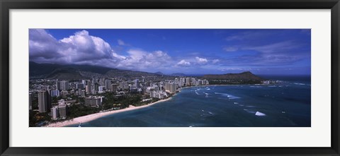 Framed Buildings at the waterfront, Waikiki Beach, Honolulu, Hawaii Print