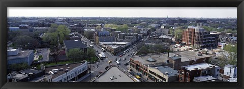 Framed Aerial view of crossroad of six corners, Fullerton Avenue, Lincoln Avenue, Halsted Avenue, Chicago, Illinois, USA Print