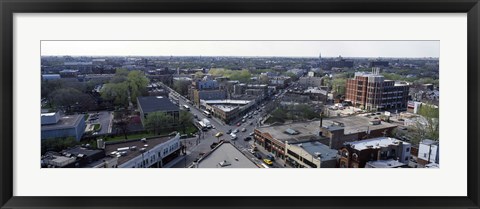 Framed Aerial view of crossroad of six corners, Fullerton Avenue, Lincoln Avenue, Halsted Avenue, Chicago, Illinois, USA Print