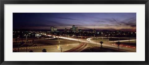 Framed Buildings in a city lit up at dusk, 7th St. Freeway, Phoenix, Maricopa County, Arizona, USA Print