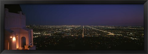 Framed View of a city at night, Griffith Park Observatory, Griffith Park, City Of Los Angeles, Los Angeles County, California, USA Print