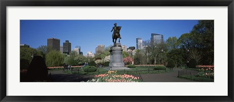 Framed Statue in a garden, George Washington Statue, Boston Public Garden, Boston, Suffolk County, Massachusetts, USA Print